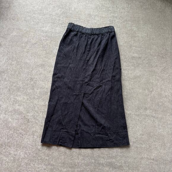 Black Vintage Washed Linen Midi Skirt - Picture 3 of 5
